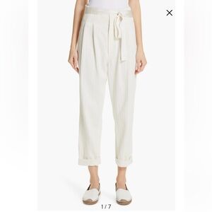 BRUNELLO CUCINELLI WOMENS PAPERBAG HIGH WAIST COTTON LINEN WHITE CROPPED PANT 2